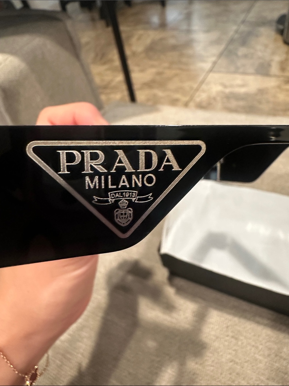 Black Geometric Rimless Sunglasses with Box - Picture 3 of 6